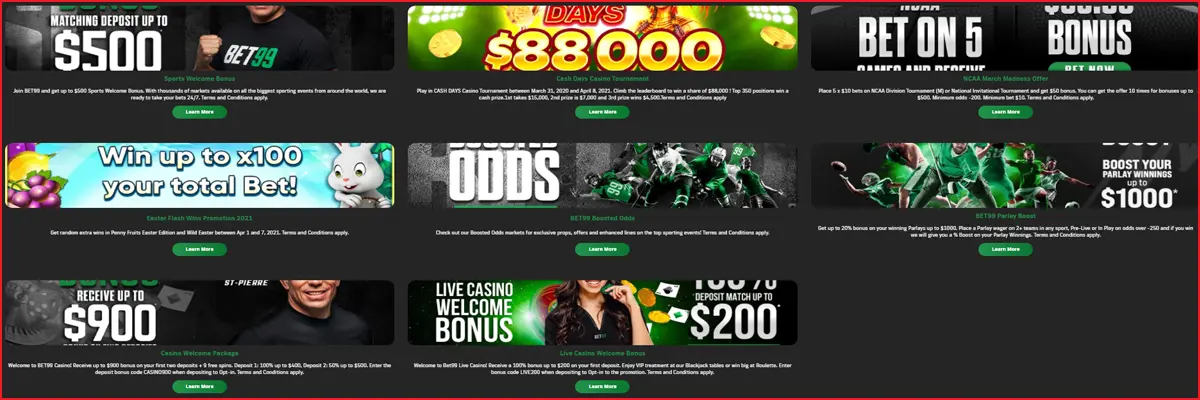 Bet99 Bonuses and Promotions