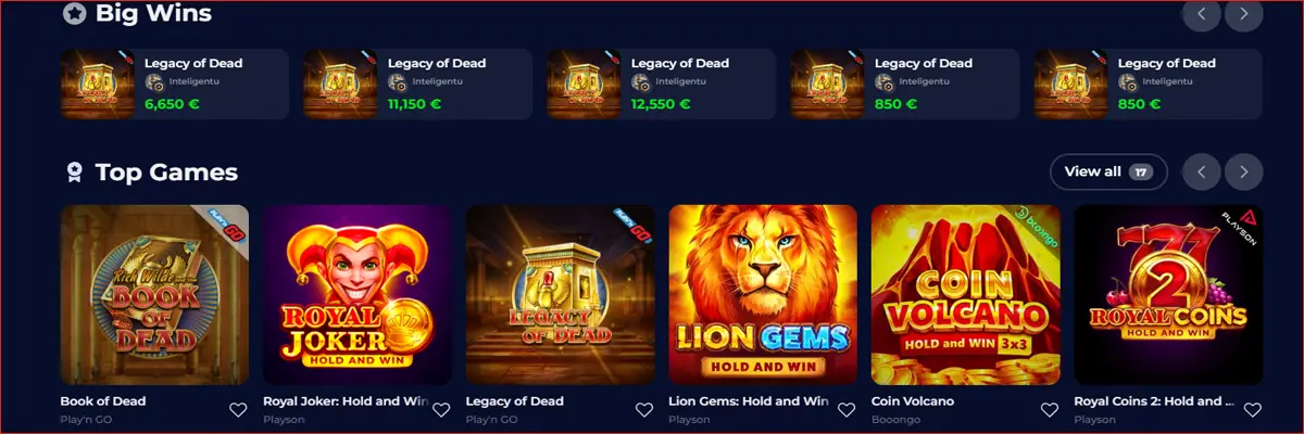 Games Offered by Nine Casino