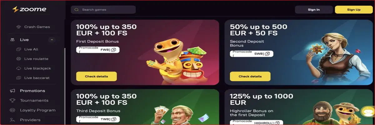 Zoome Casino Bonuses and Promotions