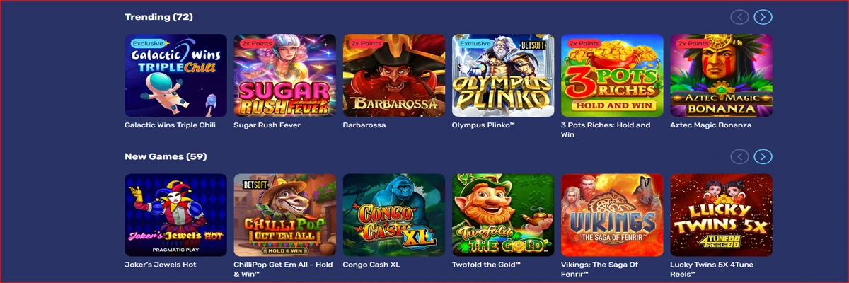 Games Selection at Galactic Wins Casino