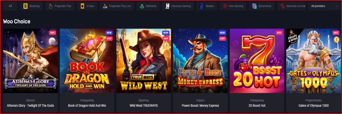 Games Selection at Woo Casino