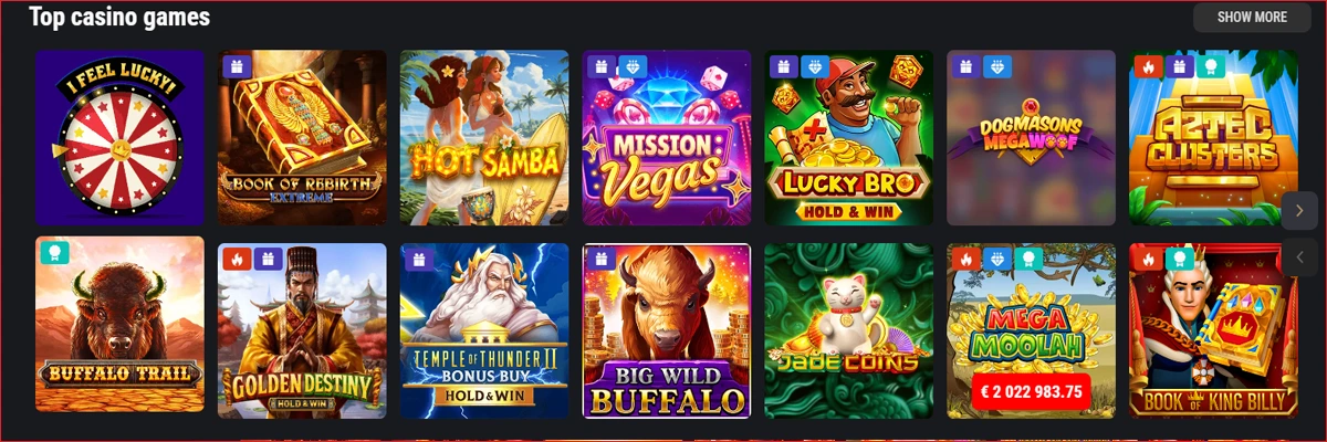 Games Selection at King Billy Casino