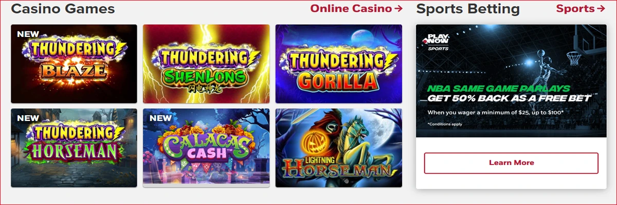 Games Selection at PlayNow Casino